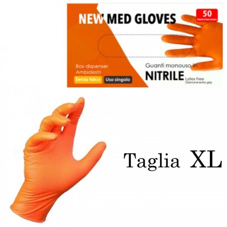 50 Guanti monouso in nitrile arancio senza polvere no talco no lattice M L XL