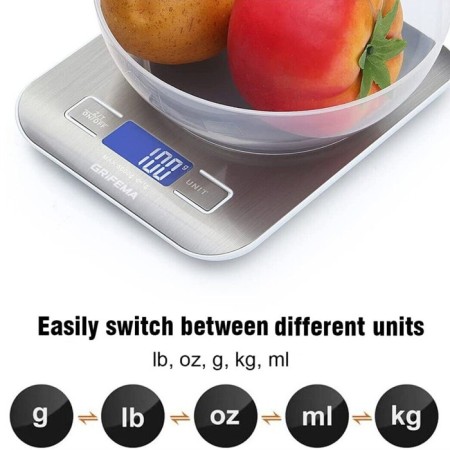 Bilancia da cucina digitale LCD acciaio inox alimenti tara 1g - 5Kg elettronica