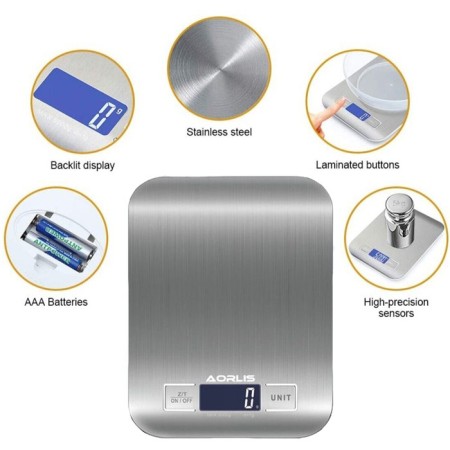 Bilancia da cucina digitale LCD acciaio inox alimenti tara 1g - 5Kg elettronica