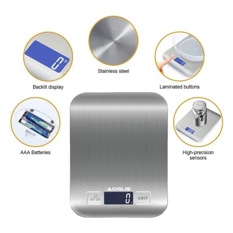 Aorlis Bilancia da cucina digitale LCD acciaio inox alimenti tara 1...