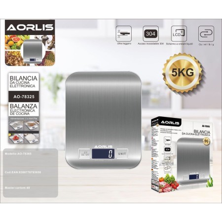 Bilancia da cucina digitale LCD acciaio inox alimenti tara 1g - 5Kg elettronica