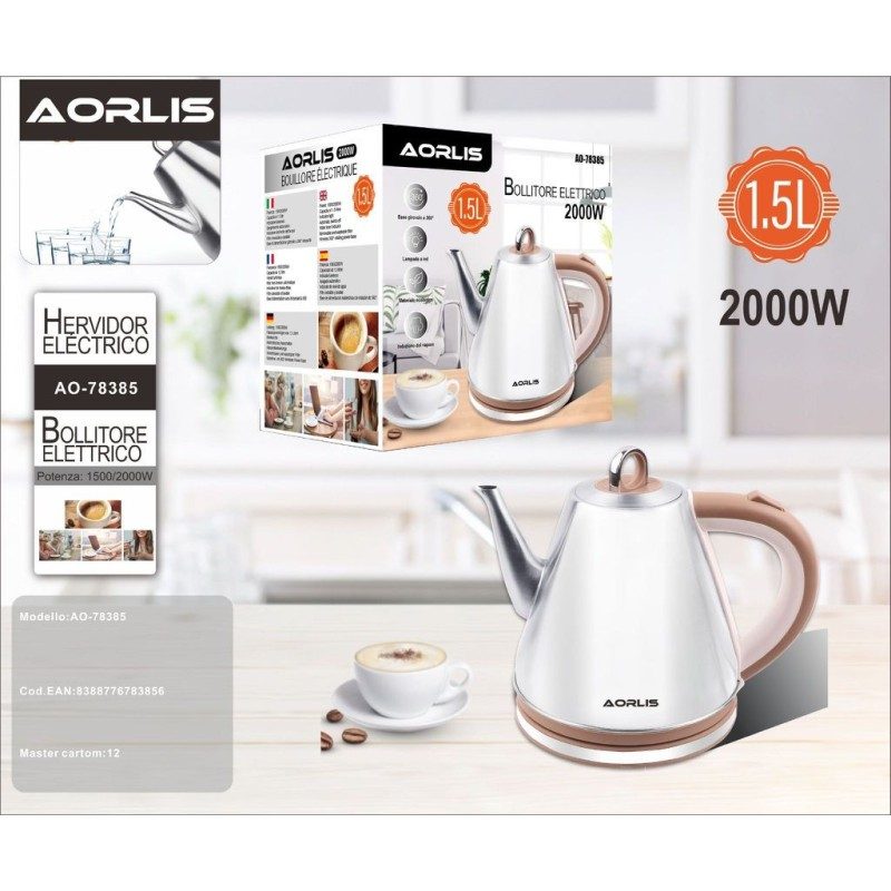 Aorlis Bollitore elettrico in acciaio 1,5L acqua 2000W scalda bevan...
