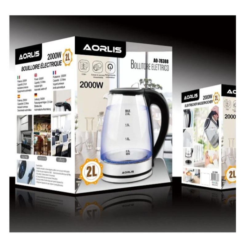 Aorlis Bollitore elettrico vetro 2000W 2L scalda bevande acqua per ...