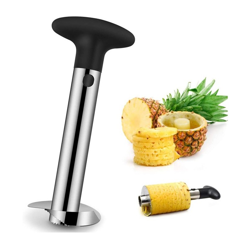 2x Kit taglia ananas sbuccia affetta in acciaio inox cucina tagliananas torsolo