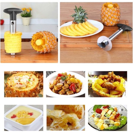 2x Kit taglia ananas sbuccia affetta in acciaio inox cucina tagliananas torsolo