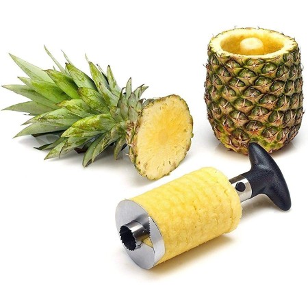 2x Kit taglia ananas sbuccia affetta in acciaio inox cucina tagliananas torsolo