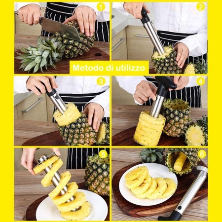 2x Kit taglia ananas sbuccia affetta in acciaio inox cucina tagliananas torsolo