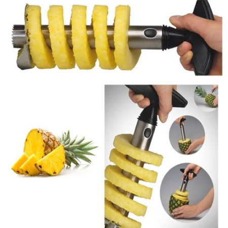2x Kit taglia ananas sbuccia affetta in acciaio inox cucina tagliananas torsolo