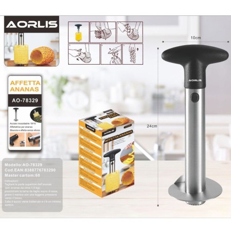2x Kit taglia ananas sbuccia affetta in acciaio inox cucina tagliananas torsolo