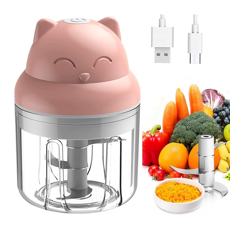 Frullatore Elettrico 23W Macinatore Frutta Verdura Gatto Tritatutto Senza Fili