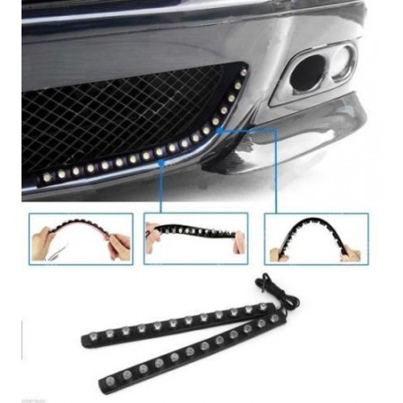 Coppia luci diurne per auto led strip strisce bianche flessibili adesive 12v