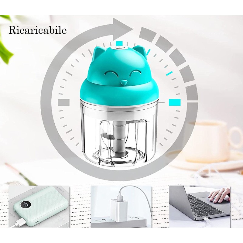 Aorlis Frullatore Elettrico 23W Macinatore Frutta Verdura Gatto Tri...