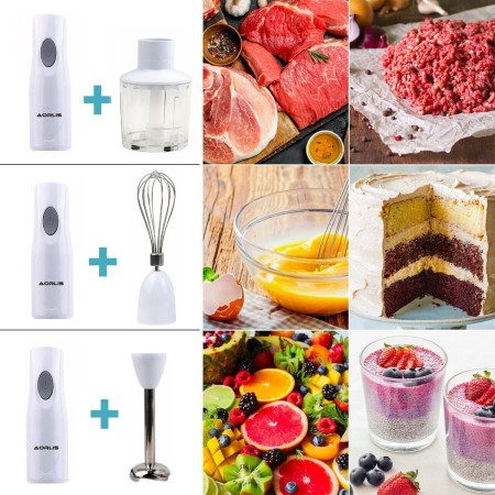 Frullatore ad immersione 3 in 1 lame acciaio 250W sbattitore tritatutto cucina