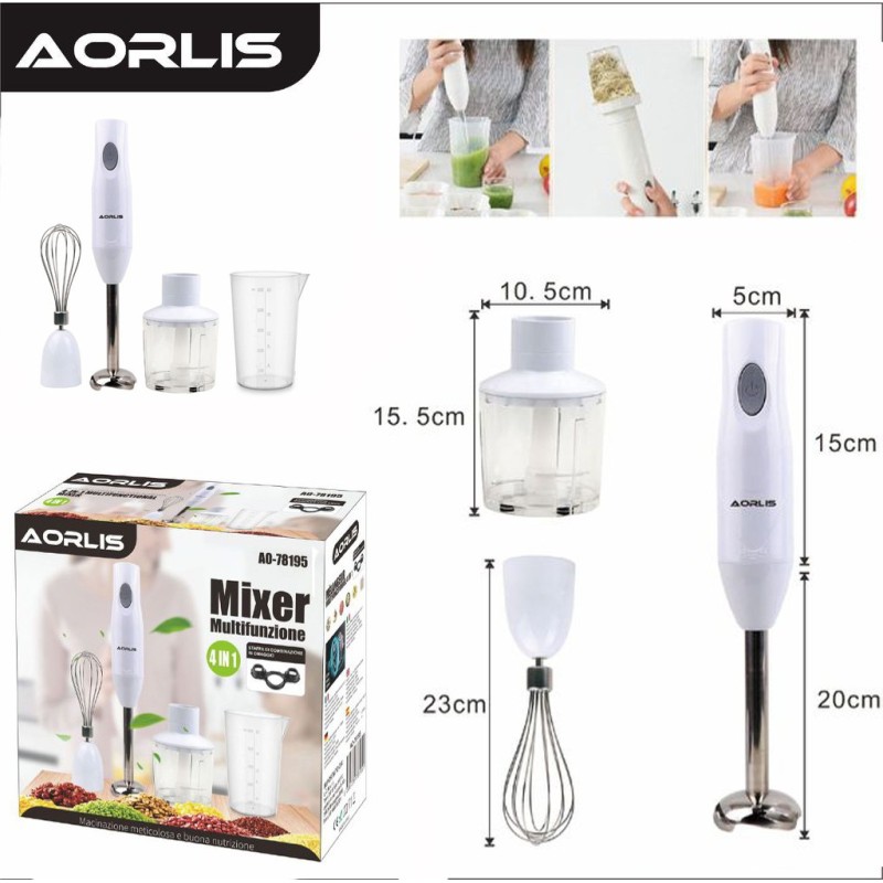 Aorlis Frullatore ad immersione 3 in 1 lame acciaio 250W sbattitore...