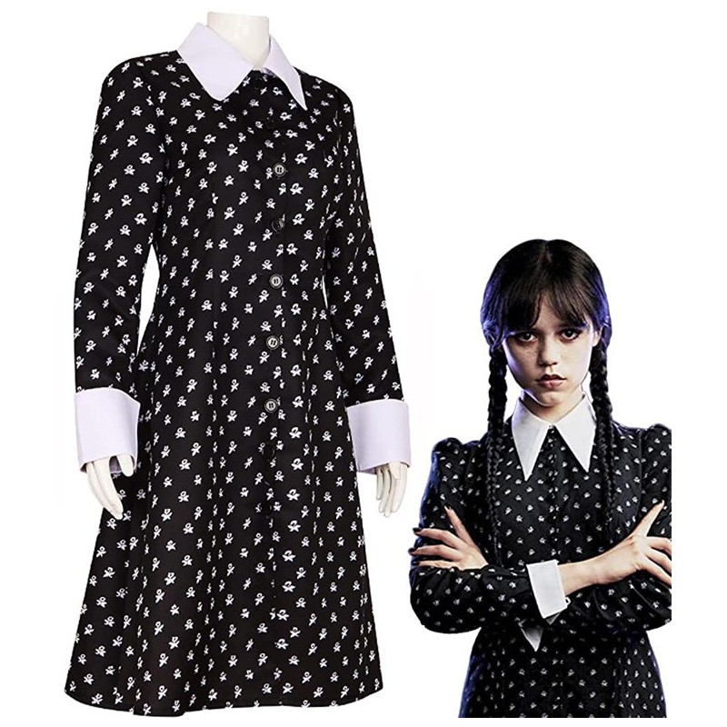 Costume carnevale mercoledi famiglia Addams serie tv Netflix bambina e donna