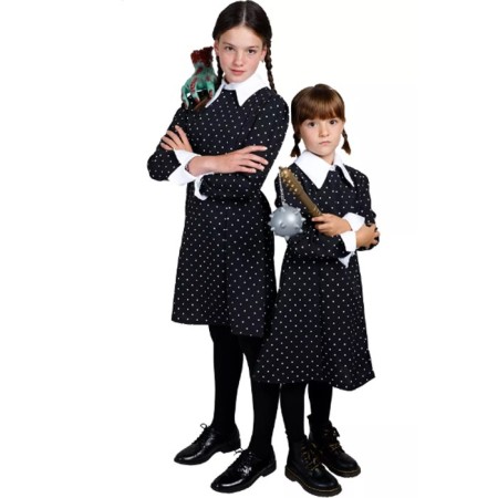 Costume carnevale mercoledi famiglia Addams serie tv Netflix bambina e donna