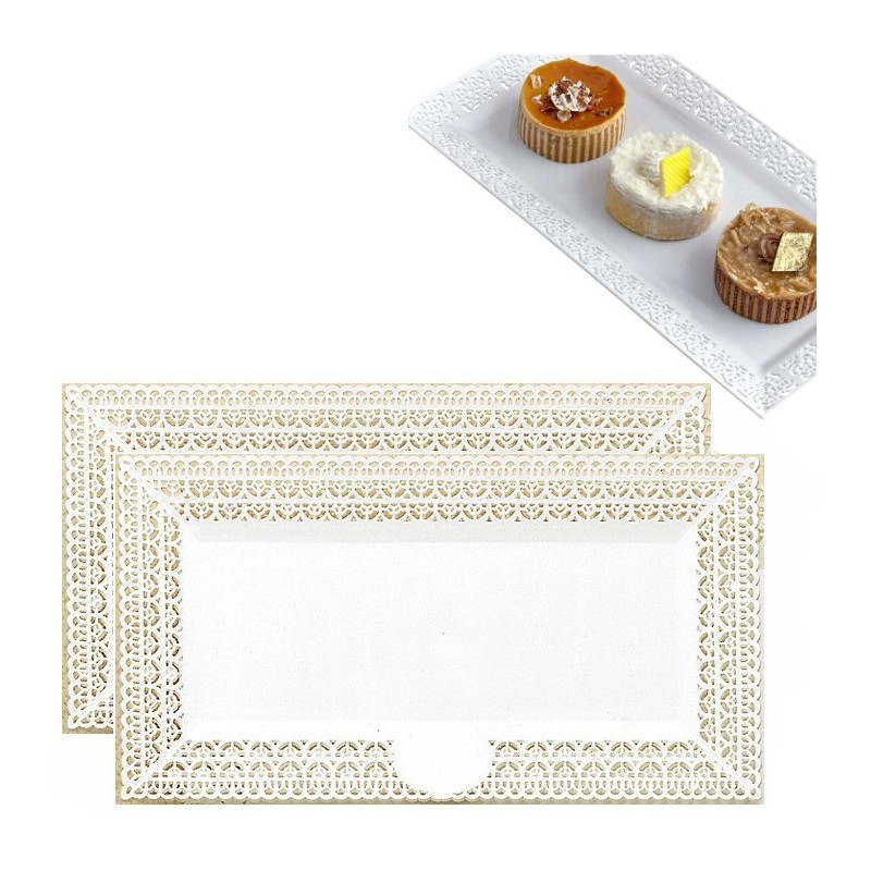 2 pz Vassoio trama trinato bianchi in plastica 37x22 cm pasticceria patto dolci