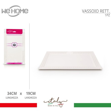 3 Vassoio trama trinato bianchi in plastica da 34x19cm pasticceria patto dolci