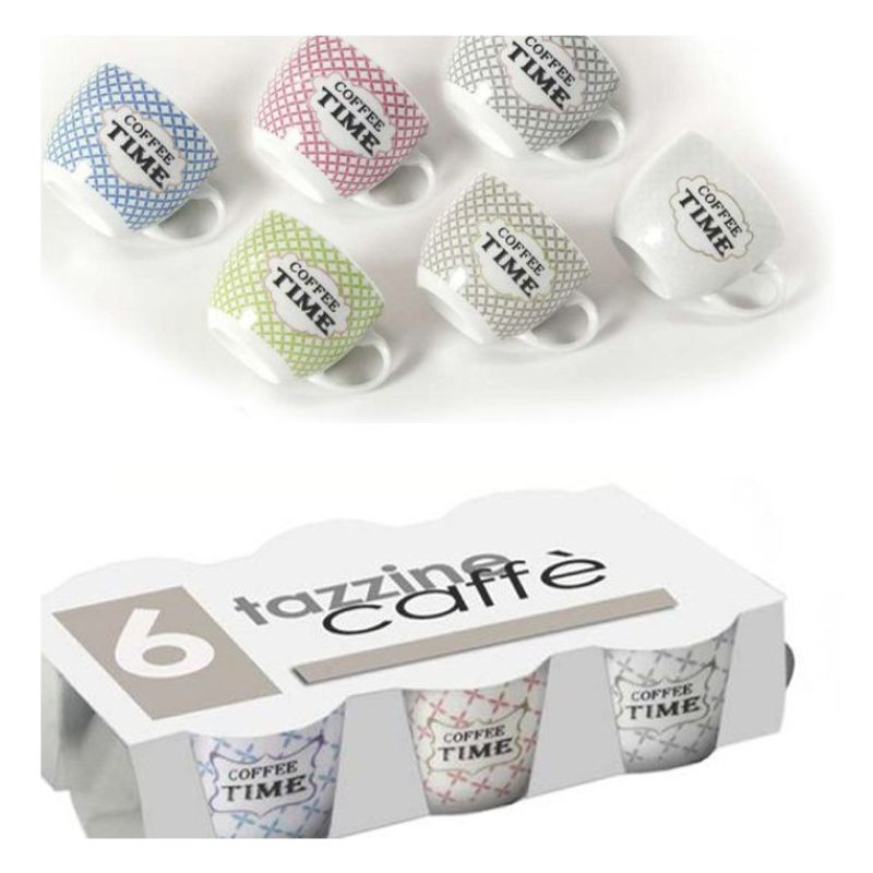 Gicos SET 6 Tazze tazzine espresso caffè in porcellana colori assor...