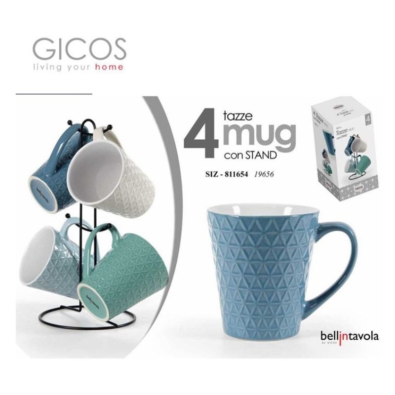 Gicos Set 4 Tazze in ceramica latte caffè colazione colori assortit...