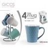 Gicos Set 4 Tazze in ceramica latte caffè colazione colori assortit...