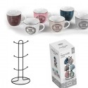 Set 6 Tazzine tazze caffè espresso 90cc in porcellana colori assortiti con stand