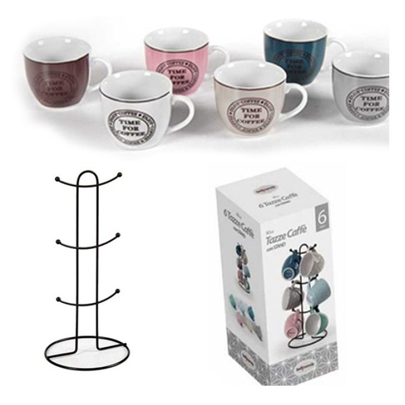 Gicos Set 6 Tazzine tazze caffè espresso 90cc in porcellana colori ...