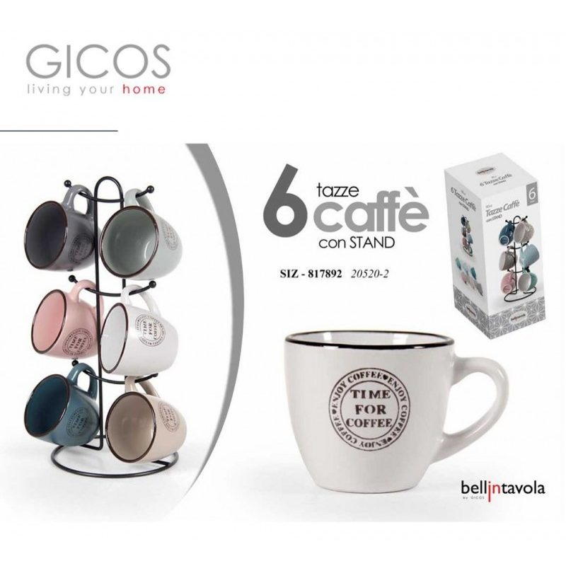Gicos Set 6 Tazzine tazze caffè espresso 90cc in porcellana colori ...
