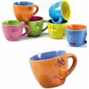 Set 6 Tazzine caffè tazze decoro smorfie faccine ceramica Gicos con viso 5x6cm