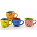 Set 6 Tazzine caffè tazze decoro smorfie faccine ceramica Gicos con viso 5x6cm