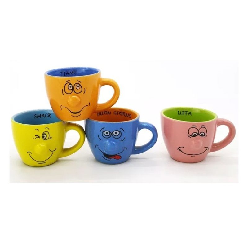 Gicos Set 6 Tazzine caffè tazze decoro smorfie faccine ceramica Gic...