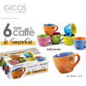 Set 6 Tazzine caffè tazze decoro smorfie faccine ceramica Gicos con viso 5x6cm