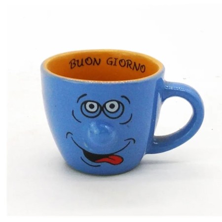 Set 6 Tazzine caffè tazze decoro smorfie faccine ceramica Gicos con viso 5x6cm