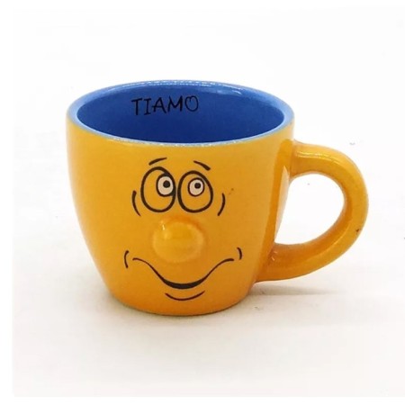 Set 6 Tazzine caffè tazze decoro smorfie faccine ceramica Gicos con viso 5x6cm