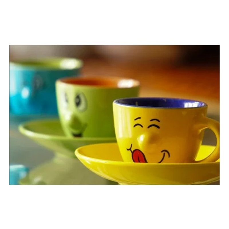 Gicos Set 6 Tazzine caffè tazze decoro smorfie faccine ceramica Gic...