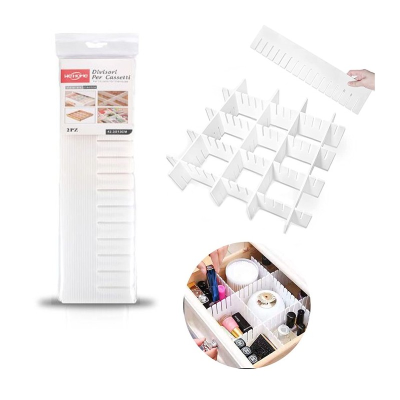 6 pezzi Divisori per cassetti regolabili in plastica 42,3 x13cm scomparti bianco