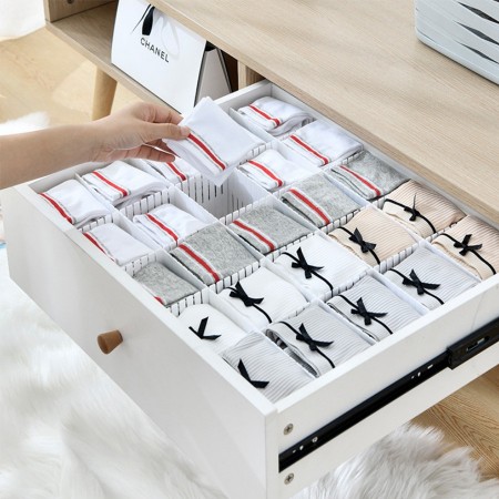 6 pezzi Divisori per cassetti regolabili in plastica 42,3 x13cm scomparti bianco