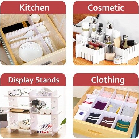 6 pezzi Divisori per cassetti regolabili in plastica 42,3 x13cm scomparti bianco