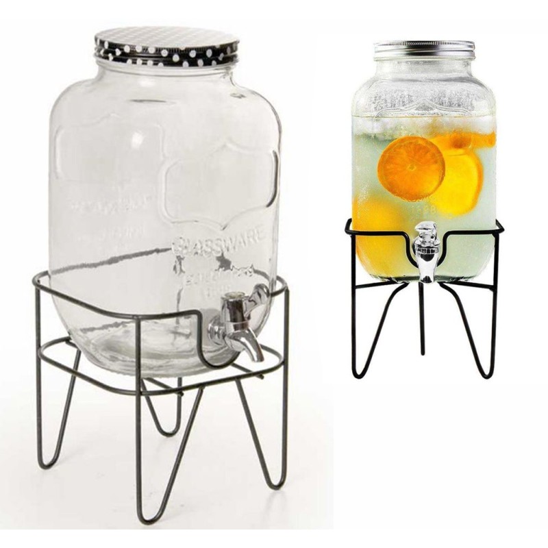 Barattolo Dispenser Contenitore In Vetro 4 Litri Con Rubinetto Vino Acqua bar