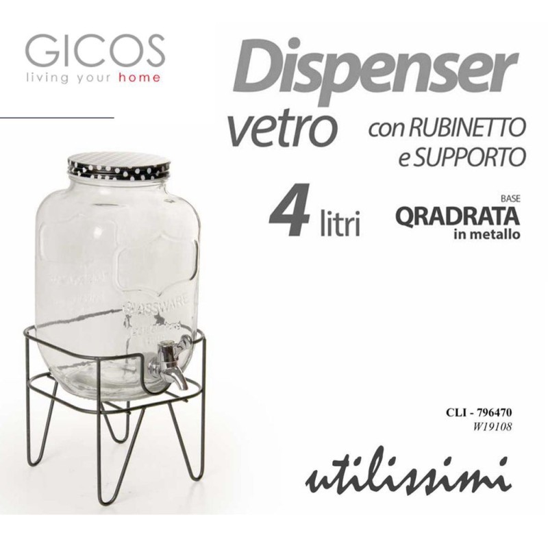 Generico Barattolo Dispenser Contenitore In Vetro 4 Litri Con Rubin...