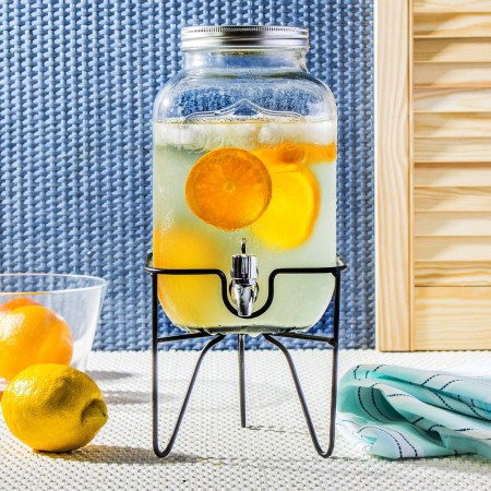 Barattolo Dispenser Contenitore In Vetro 4 Litri Con Rubinetto Vino Acqua bar