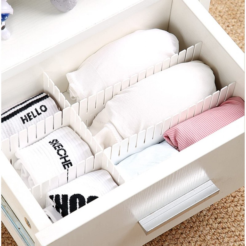 6 Divisori Per Cassetti Regolabili - Plastica Trasparente | Adattabile Da 27.5 A 52cm | Organizzatore Armadio E Cucina