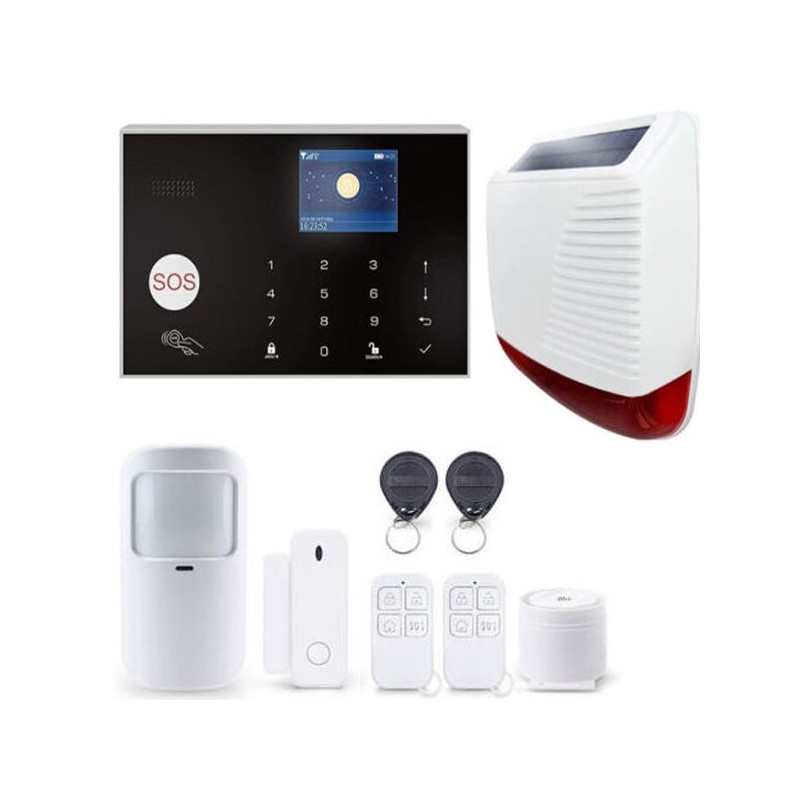 Kit allarme antifurto casa completo GSM Wifi con sirena solare 433Mhz wireless