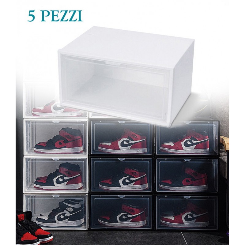 5x  Grande Scatole per scarpe Scarpiera Cassetto Trasparente Organizzatore impilabili