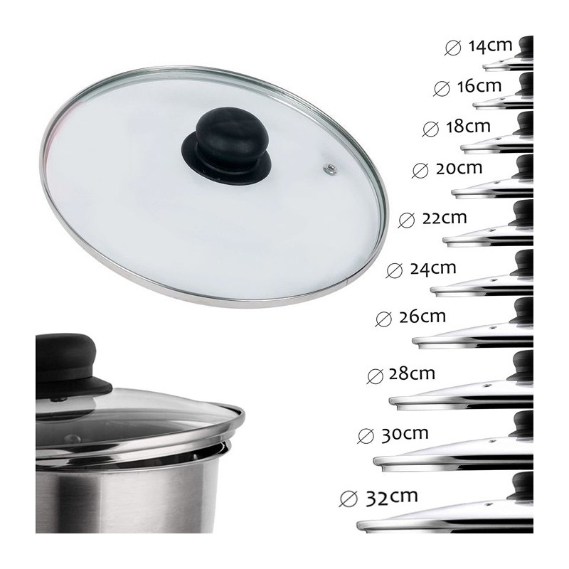 Coperchio in vetro temperato con foro per vapore pentole padelle varie misure