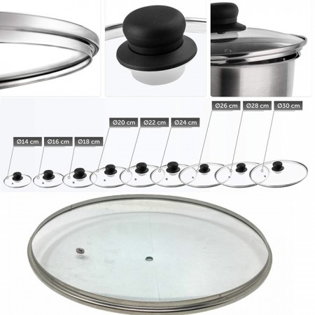 Coperchio in vetro temperato con foro per vapore pentole padelle varie misure