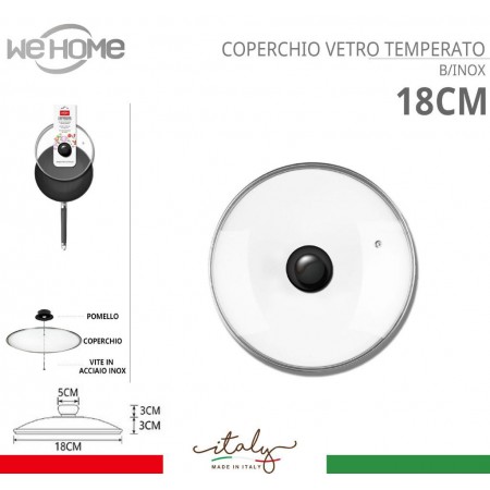 Coperchio in vetro temperato con foro per vapore pentole padelle varie misure