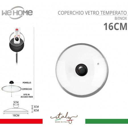 Coperchio in vetro temperato con foro per vapore pentole padelle varie misure
