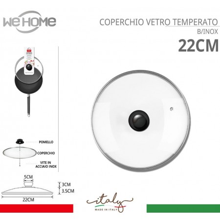 Coperchio in vetro temperato con foro per vapore pentole padelle varie misure