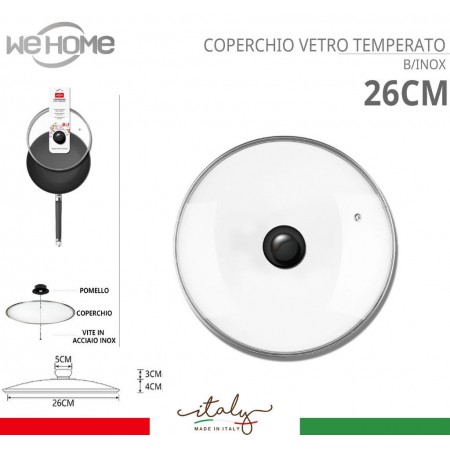 Coperchio in vetro temperato con foro per vapore pentole padelle varie misure